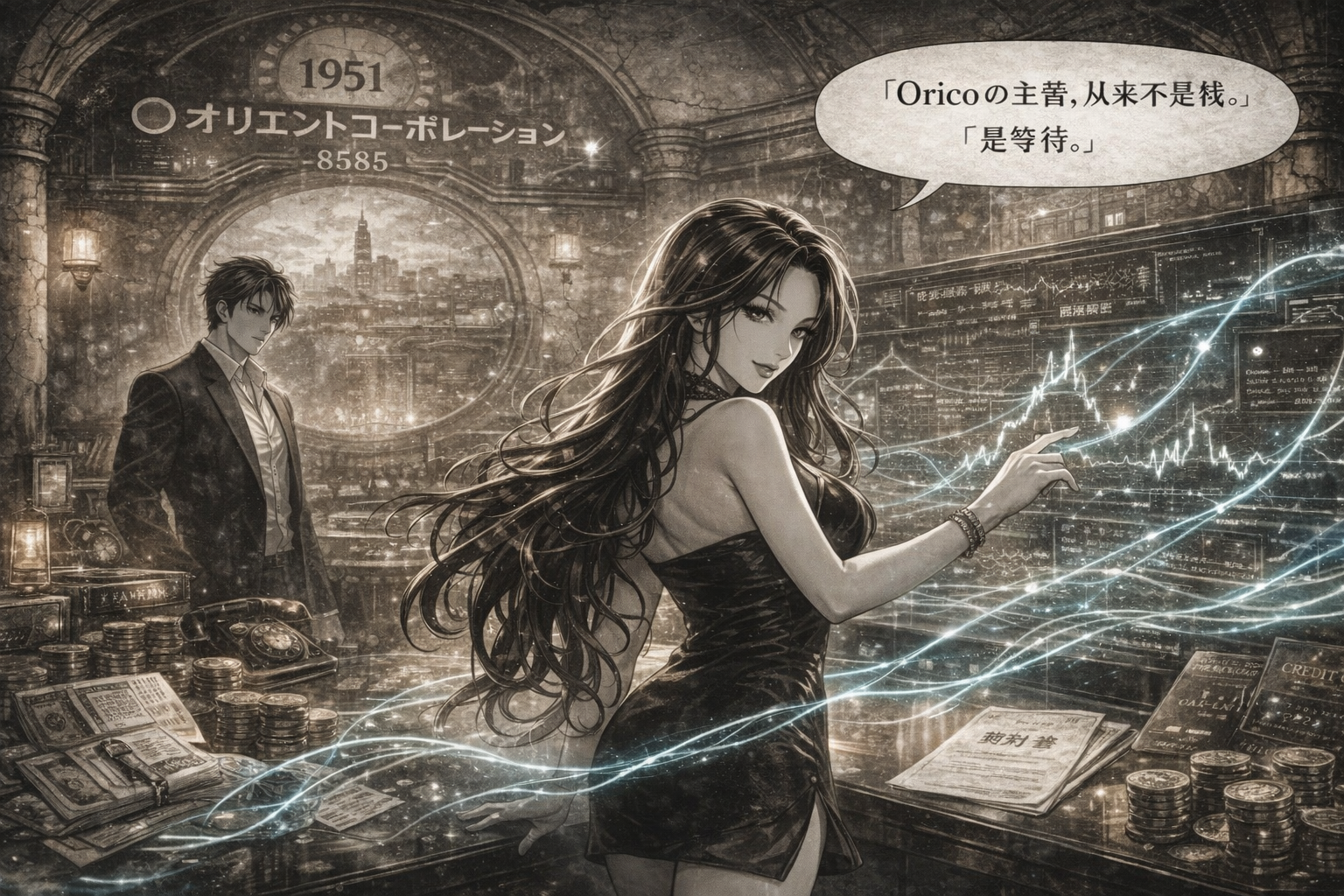8585 オリエントコーポレーション 株価考察｜日経平均株価・円安円高・JPX 日本取引所グループ を背景に描く 金融漫画 × 投資心理学 × 神秘と暴利 の世界観