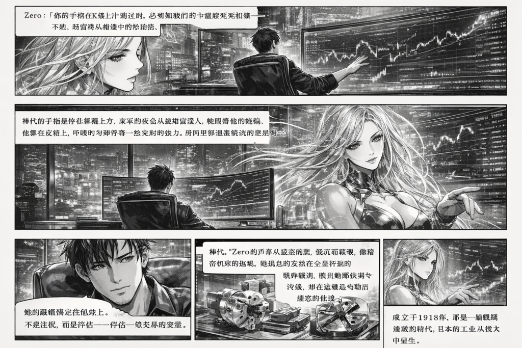 神代眼中，北川鉄工所K线图如功率卡盘般锁定技术支撑位，悬疑的蜡烛影线预示突破，交易者呼吸急促地追逐那性感的上涨曲线. 神代の目で、北川鉄工所のK線図がパワーチャックのようにテクニカルサポート位をロック、サスペンスのローソク影線がブレイクを予示、トレーダーの息が急促にセクシーな上昇曲線を追う.