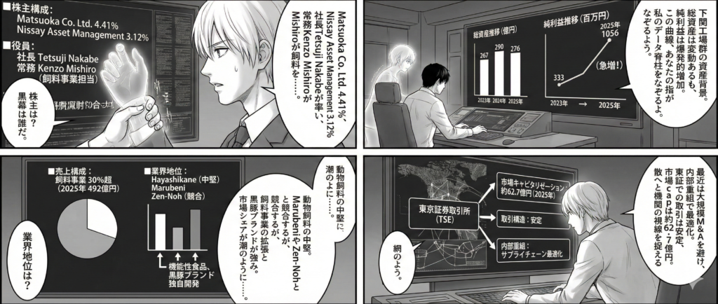 屏幕上闪现林兼産業の決算発表与業績予想，上方修正の数字如汗水般滑落，増益のガイダンス缠绕着PER与配当利回り，神代的目光锁定四季報的ROE曲线，Zero低语自社株買いの权利确定日，悬疑的減収阴影中隐藏着黑猪品牌的增长脉动. EPS的跳动让空气凝重.