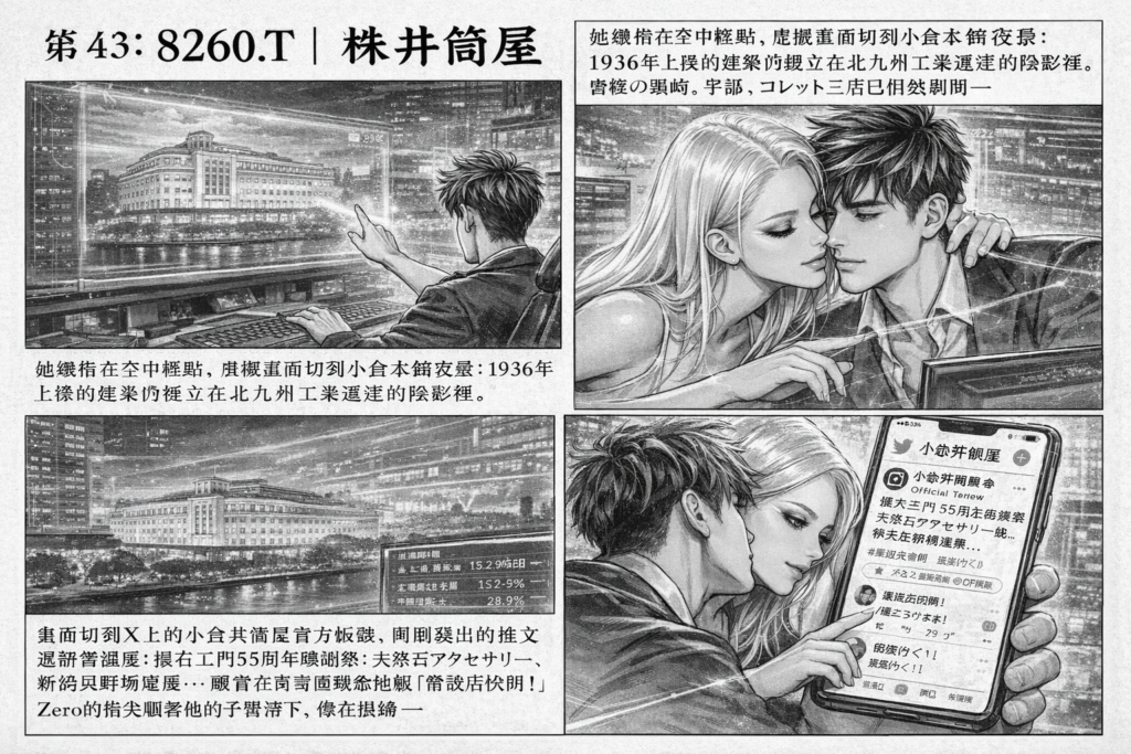 8260.T 井筒屋 売買戦略シナリオ。低流動性銘柄の板薄構造、出来高2.65万株の需給ギャップ、地方百貨再編テーマとFlying Tiger常設化材料を織り込む短期トレード視点。