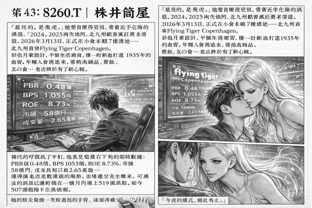 8260.T 井筒屋 決算分析。売上152.99億円・営業利益減少局面でもROE8.73％維持、BPS1055円・PBR0.48倍の資産評価、昭和創業百貨の財務構造と再生余地を探る。