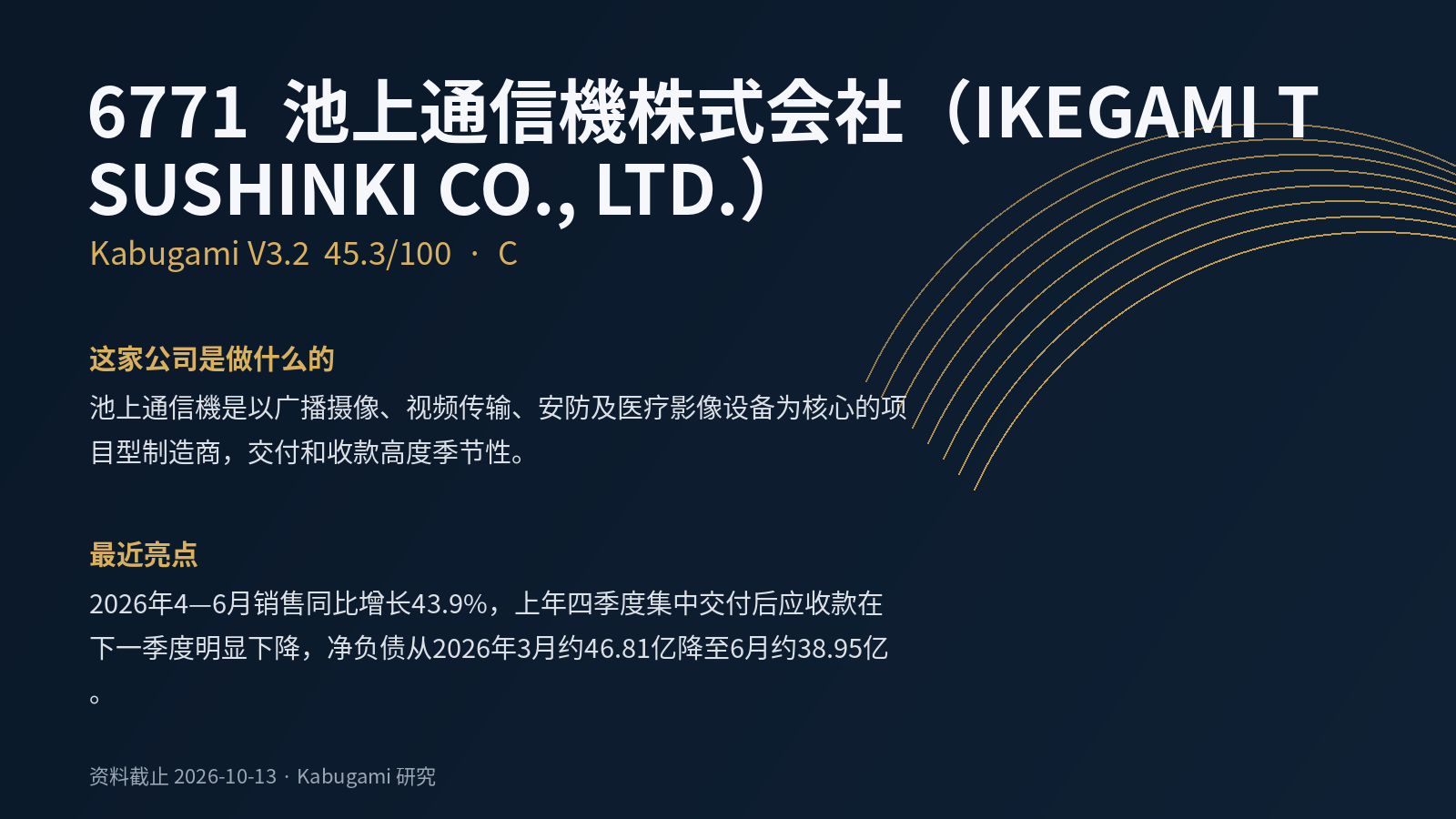 6771 池上通信機株式会社（IKEGAMI TSUSHINKI CO., LTD.）｜Kabugami 完整研究报告